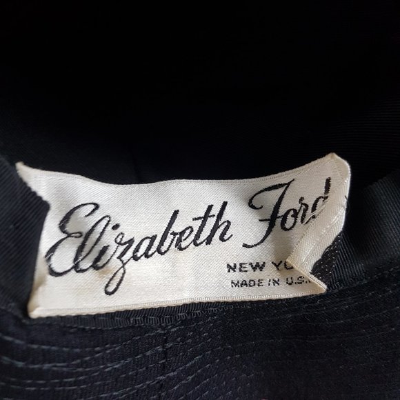 1950s Vintage Elizabeth Ford Hat Black Wide Brim Hat Made in New York USA 60s - Picture 9 of 10